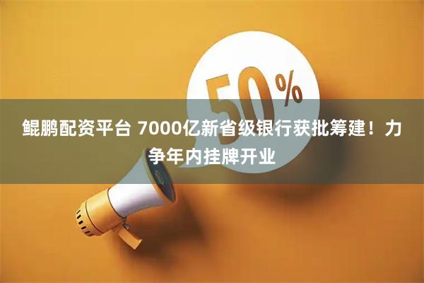 鲲鹏配资平台 7000亿新省级银行获批筹建！力争年内挂牌开业