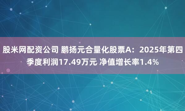 股米网配资公司 鹏扬元合量化股票A：2025年第四季度利润17.49万元 净值增长率1.4%
